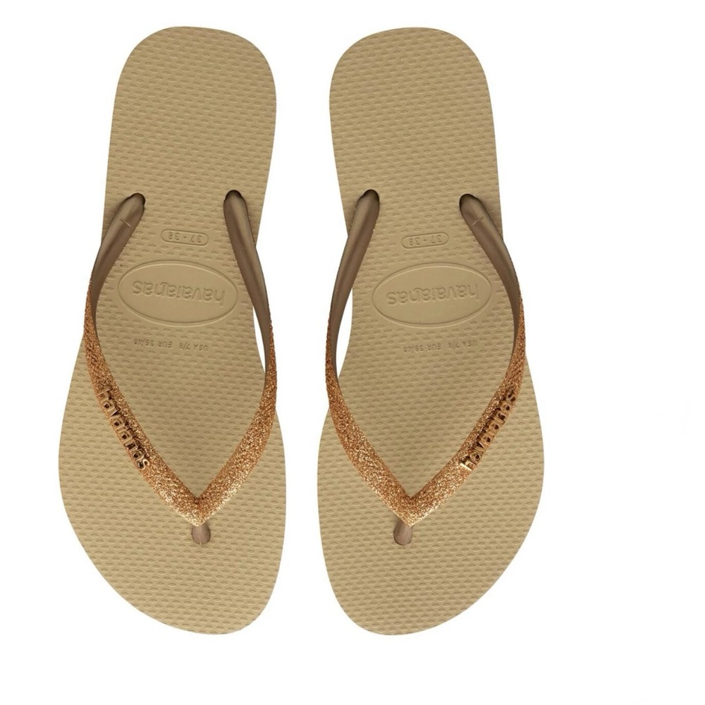 Havaianas Women's Sandals - Glitter Gold and Tan